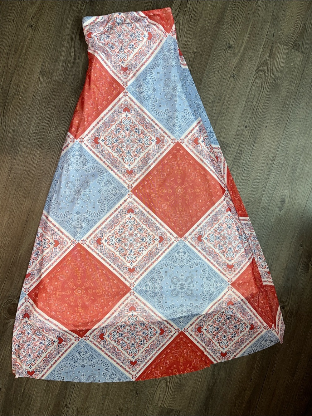 SEE YOU MONDAY Strapless Bandana-Print Maxi Dress